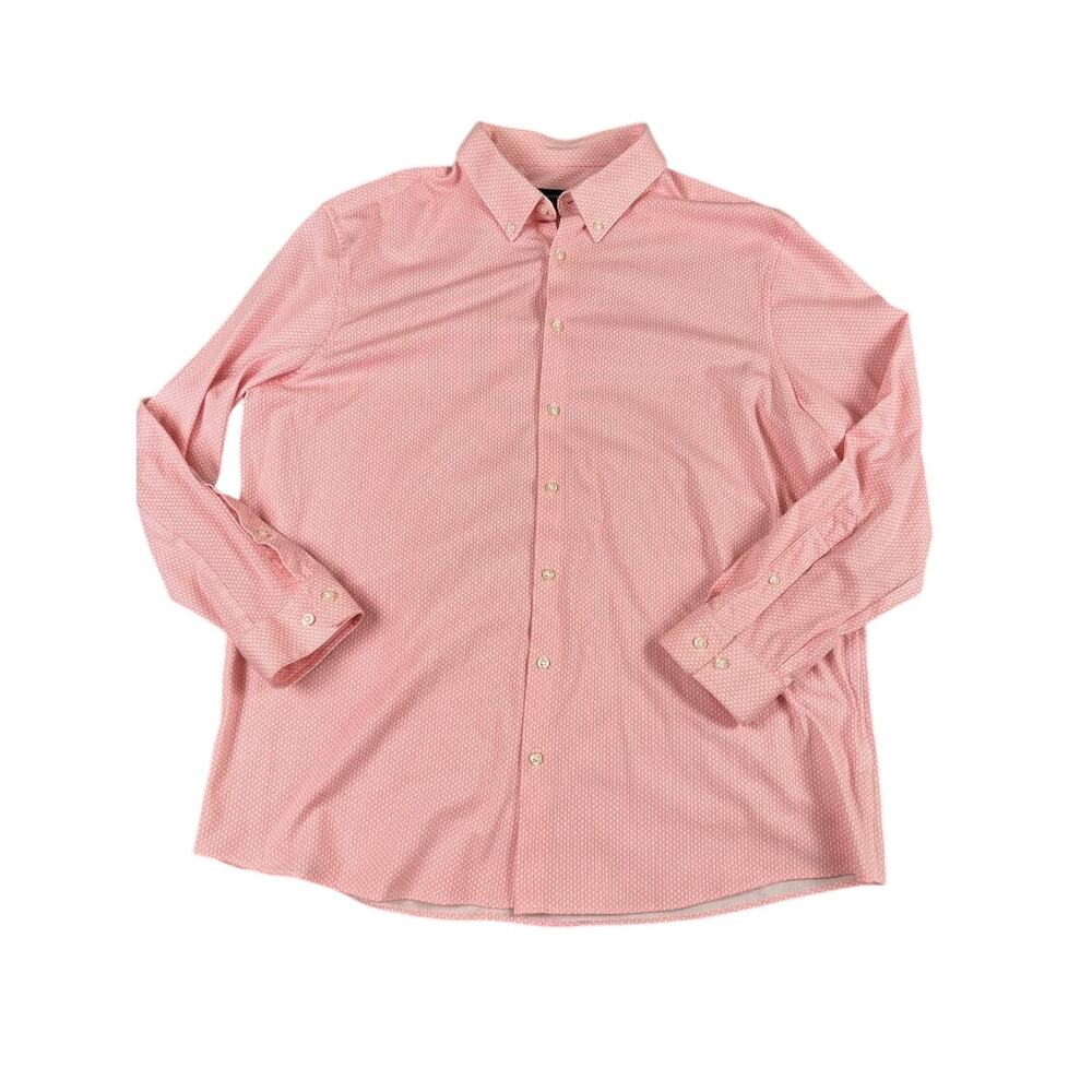 J. Ferrar Men's Dress Shirt XL 17-17½ 32-33 Pink Striped Slim Fit Stretch